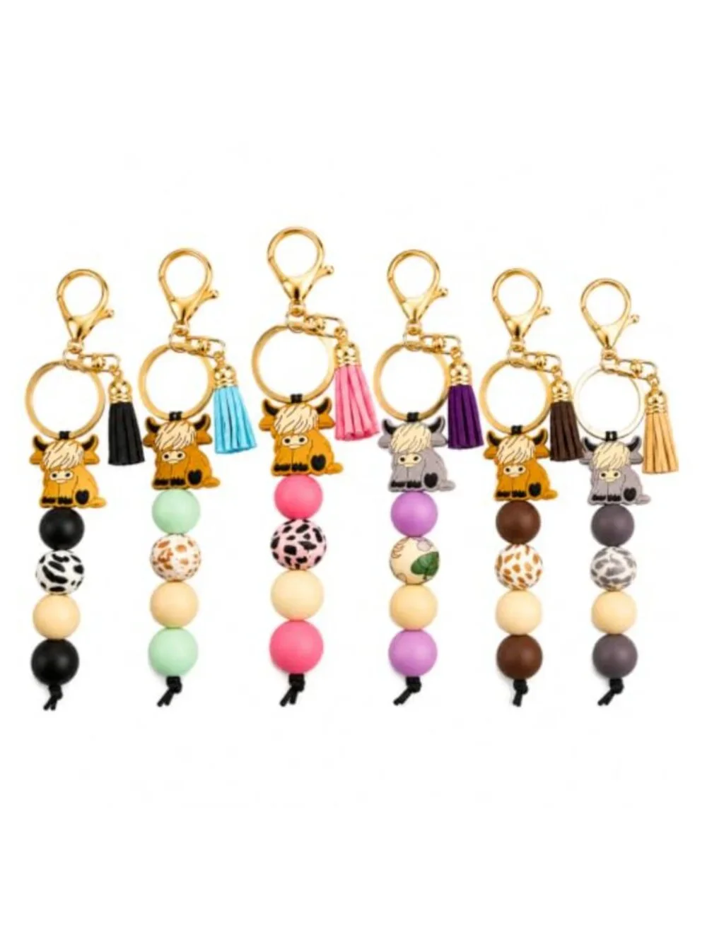 6-Piece Highland Cow Keychain Set Resin Bead Keychain Charm
